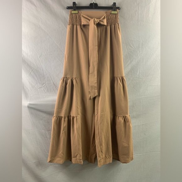 Boho Tie Front Shirred Waist Ruffle Hem Wide Leg Pants - Picture 6 of 6